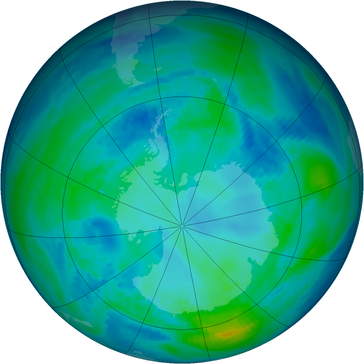 Antarctic ozone map for 29 April 1993